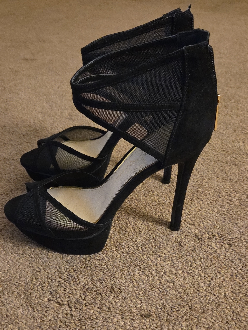 Jessica Simpson Black Mesh Suede Strappy Stiletto Heels